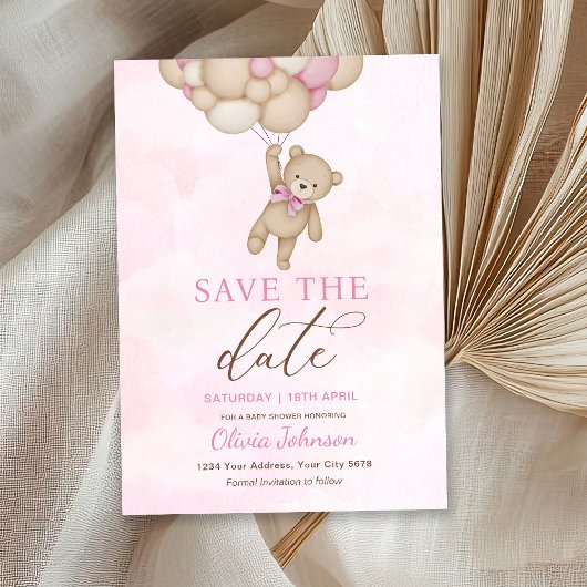 Cute Bear Pink Save the Date 招待状