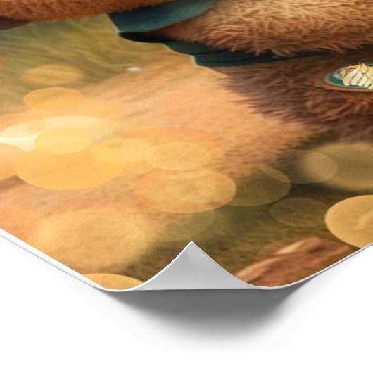 Cute Bear playing Baseball Personalized  ポスター (角)