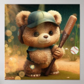 Cute Bear playing Baseball Personalized  ポスター (正面)