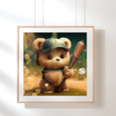 Cute Bear playing Baseball Personalized  ポスター