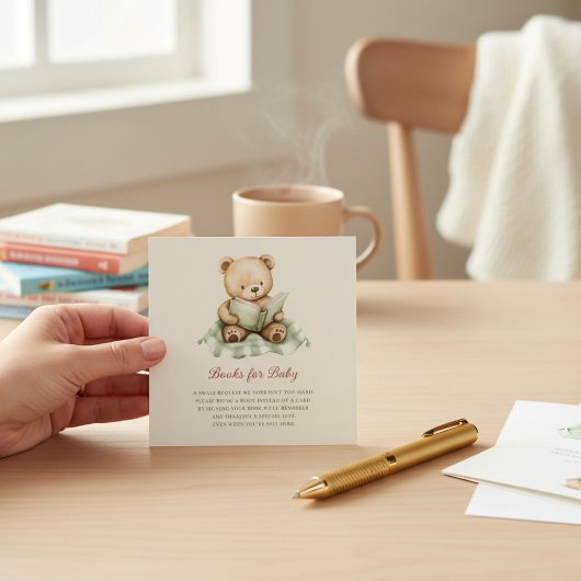 Cute Bear Reading Book Baby Shower Book Request  エンクロージャーカード