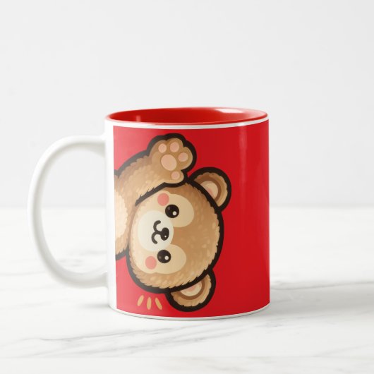 Cute Bear Red Mug | Kawaii Cartoon Coffee Cup ツートーンマグカップ (左)