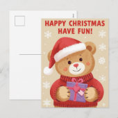 Cute Bear Santa Hat Present Happy Christmas Holida シーズンポストカード (正面/裏面)