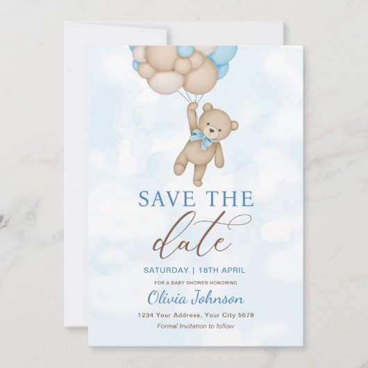 Cute Bear Save the Date 招待状 (正面)