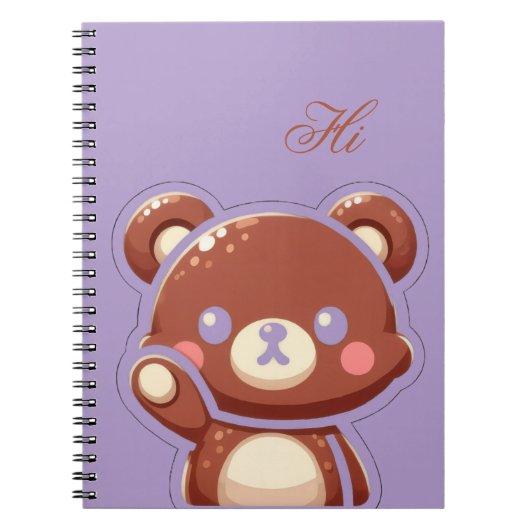 Cute Bear Spiral Notebook–Purple Teddy Bear Design ノートブック (正面)