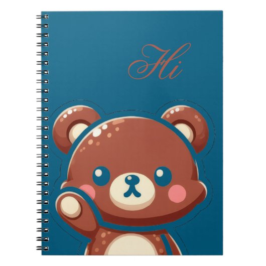 Cute Bear Spiral Notebook – Teal Blue Teddy Bear ノートブック (正面)