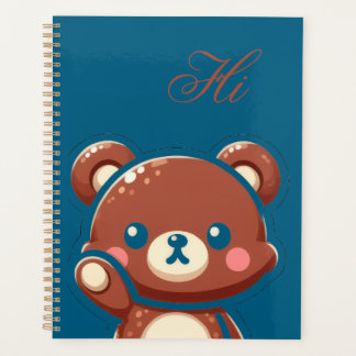 Cute Bear Spiral Planner – Teal Blue Teddy Bear  プランナー手帳