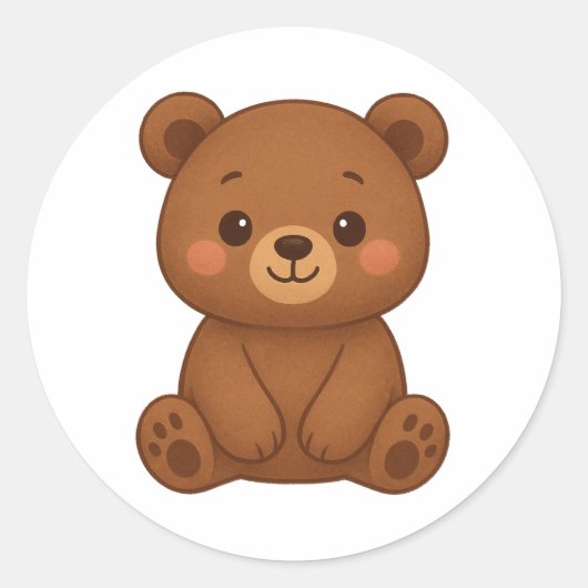 Cute Bear Sticker – Adorable Kawaii Teddy Bear Ill ラウンドシール (正面)