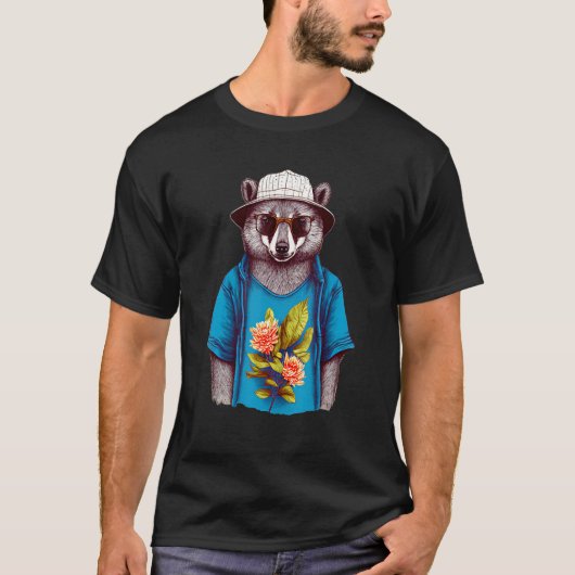 Cute Bear Wearing A Hat Shirt And Sunglasses - Fun Tシャツ (正面)