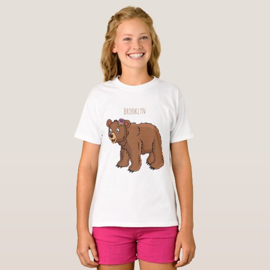 Cute bear with flower cartoon illustration  tシャツ (正面フル)