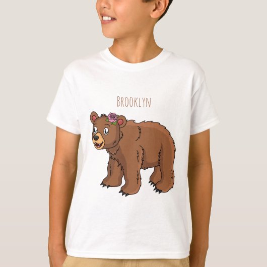 Cute bear with flower cartoon illustration tシャツ (正面)