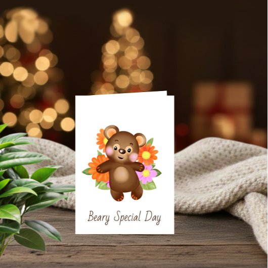 Cute Bear with Flowers Greeting Card  シーズンカード