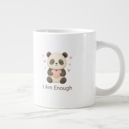Cute Bear with Pink Heart — I Am Enough mug ジャンボコーヒーマグカップ (右)