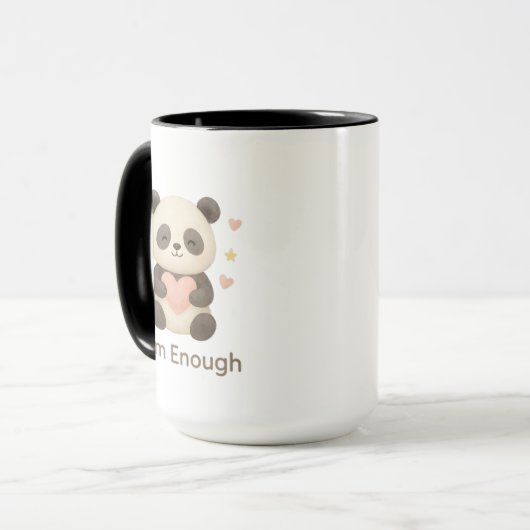 Cute Bear with Pink Heart — I Am Enough mug マグカップ (正面左)