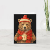 Cute Bear With Santa Hat Coffee Lover Funny Winter カード (正面)
