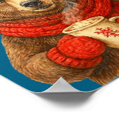 Cute Bear With Santa Hat Coffee Lover Funny Winter ポスター (角)