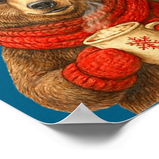 Cute Bear With Santa Hat Coffee Lover Funny Winter ポスター (角)