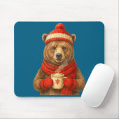 Cute Bear With Santa Hat Coffee Lover Funny Winter マウスパッド (マウス)