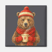 Cute Bear With Santa Hat Coffee Lover Funny Winter マグネット (正面)
