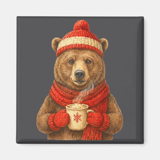 Cute Bear With Santa Hat Coffee Lover Funny Winter マグネット (正面)