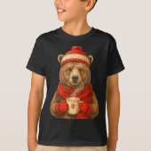 Cute Bear With Santa Hat Coffee Lover Funny Winter Tシャツ (正面)