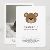 Cute Bear-y First Birthday Photo Rounded 招待状 (正面/裏面)