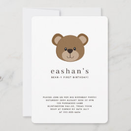 Cute Bear-y First Birthday Photo Rounded 招待状