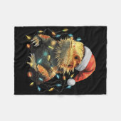 Cute Bearded Dragon Christmas Lights Santa Hat Xma フリースブランケット (正面(横))