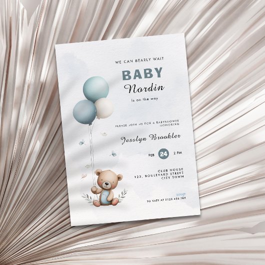 Cute bearly can wait baby shower invitation 招待状