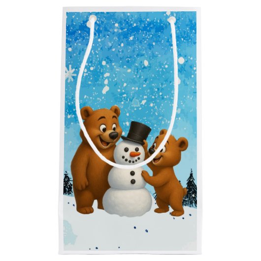 cute bears building a snowman スモールペーパーバッグ (正面)