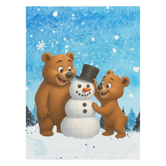 cute bears building a snowman テーブルクロス (正面)