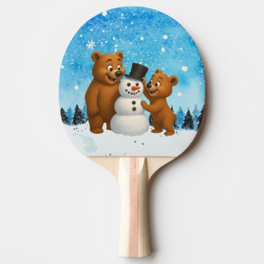 cute bears building a snowman 卓球ラケット (正面)