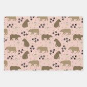 Cute Bears Footprints and Honey on Pink Blue & Red ラッピングペーパーシート (正面)