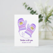 Cute Bears In Love Purple Mittens Valentine's Day  ポストカード (スタンド正面)
