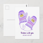 Cute Bears In Love Purple Mittens Valentine's Day  ポストカード (正面/裏面)