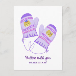 Cute Bears In Love Purple Mittens Valentine's Day  ポストカード