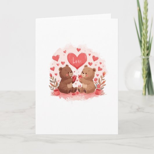 Cute Bears Valentine's Day Card Folded, Blank カード (正面)