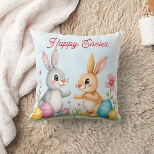 Cute Beautiful Easter Bunnies Modern Collection クッション (ブランケット)