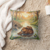 Cute Beaver And Babies River and Lake Animals  クッション (ブランケット)
