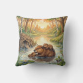 Cute Beaver And Babies River and Lake Animals  クッション (裏面)