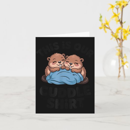 Cute Beaver Couple This Is Our Cuddle  カード (黄色い花)