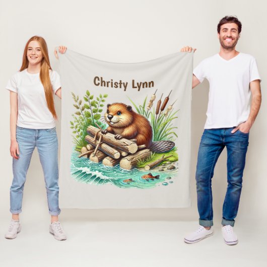 Cute beaver lovers add name  フリースブランケット (インサイチュ)
