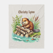 Cute beaver lovers add name  フリースブランケット (正面)