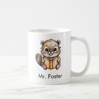 Cute Beaver Reading a Book Custom コーヒーマグカップ