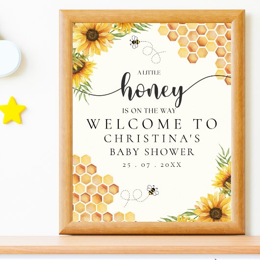 Cute Bee and Sunflower Baby shower ポスター