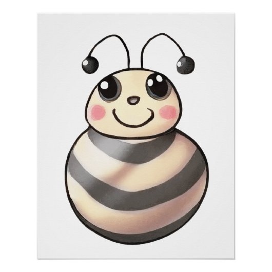 Cute Bee Cartoon, Smiling Bee Drawing, Bee ポスター (正面)