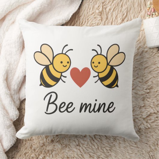 Cute Bee Couple “Bee Mine” Love Throw Pillow クッション (ブランケット)