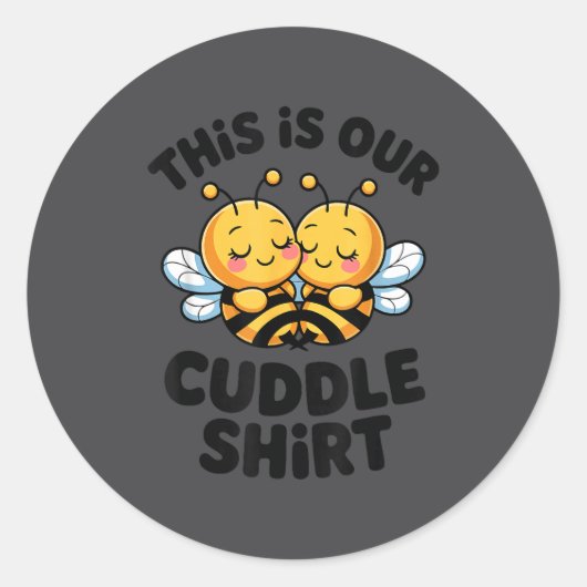 Cute Bee Couple Cuddle Funny Romantic  ラウンドシール (正面)