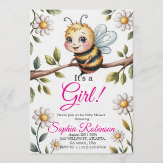 Cute Bee & Daisy Baby Shower Invitation 招待状