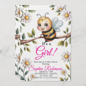 Cute Bee & Daisy Baby Shower Invitation 招待状 (正面/裏面)